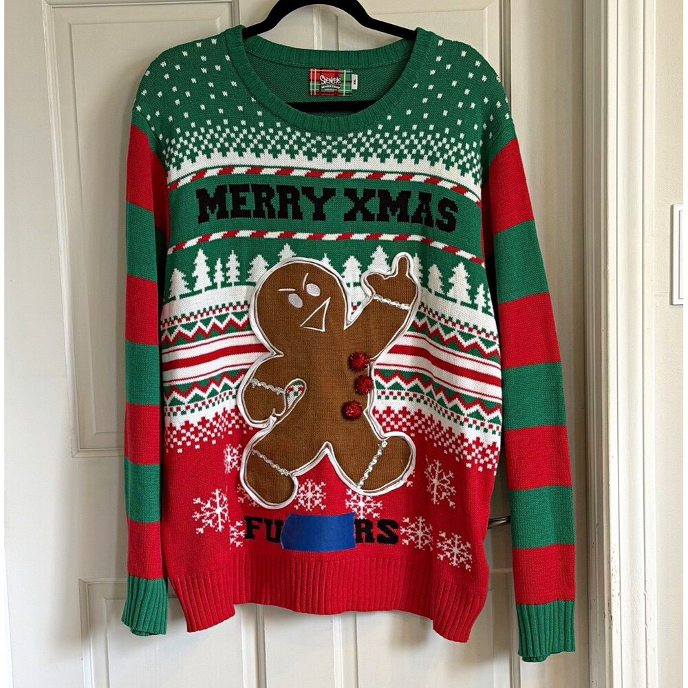 Spencer's Workshop 2XL Knit Crewneck Pullover Light-Up Gingerbread Sweater spicy
